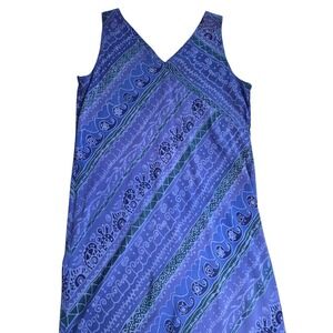 Nomadic Traders Blue Purple Batik Geometric Rayon V-Neck Maxi Dress Large